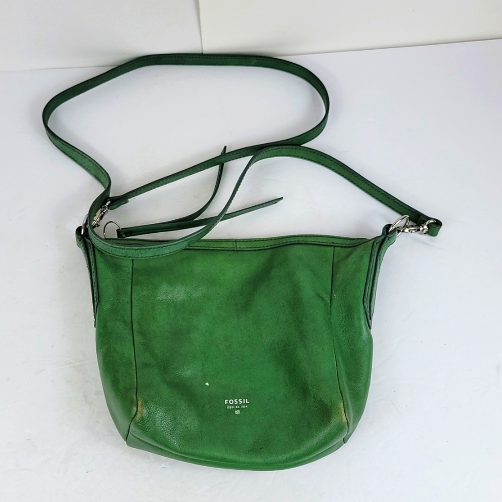 Fossil Green Leather Shoulder Bag.